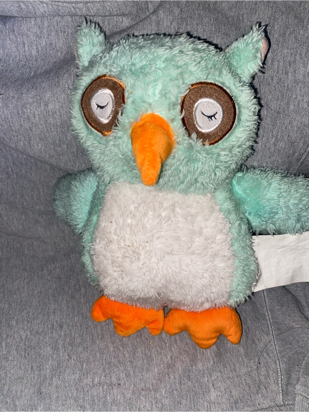 Mint green and white plush owl toy